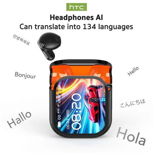 Ne20 Bluetooth V6.0 Earphones with AI Translator, LCD Touch Screen, Wireless Sports Headphones, HD Stereo Sound, Long Battery Life