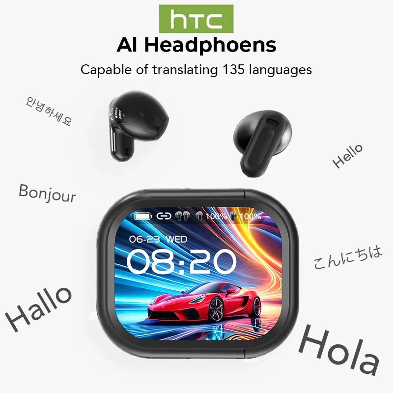 Ne20 Bluetooth V6.0 Earphones with AI Translator, LCD Touch Screen, Wireless Sports Headphones, HD Stereo Sound, Long Battery Life